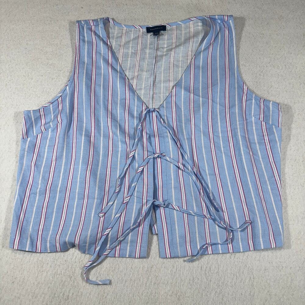 Tamara H XL TG Blue Striped Tie Front Vest Top Coastal Preppy Boho